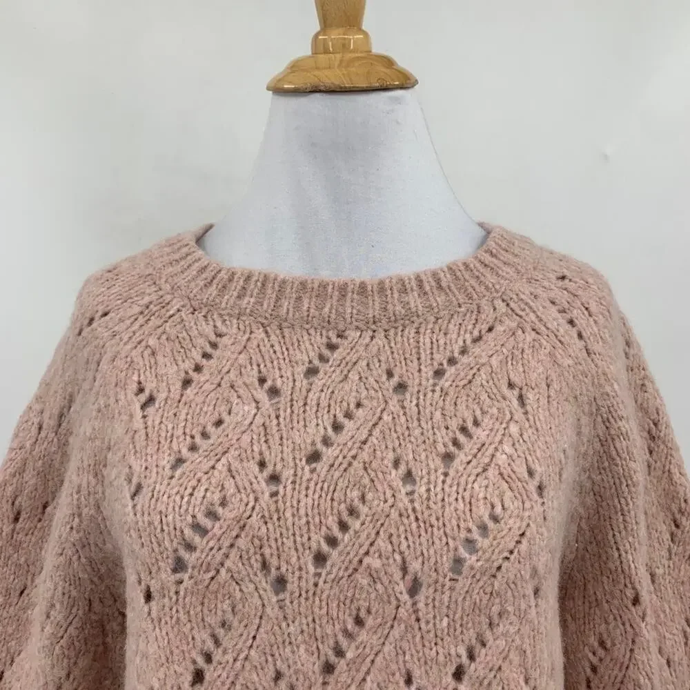 J.Crew Womens Sweater Womens S Small Pale Pink‎ Wool Blend Open Knit Pointelle